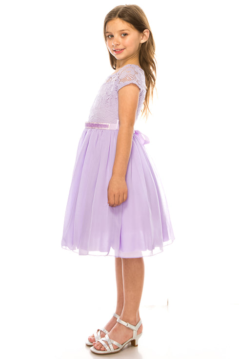 Lace and Chiffon Junior Bridesmaid Party Dress with Stone Belt, Sizes 8-14 - SophiasStyle.com